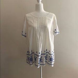 Never worn- LOFT embroidered smocked blouse